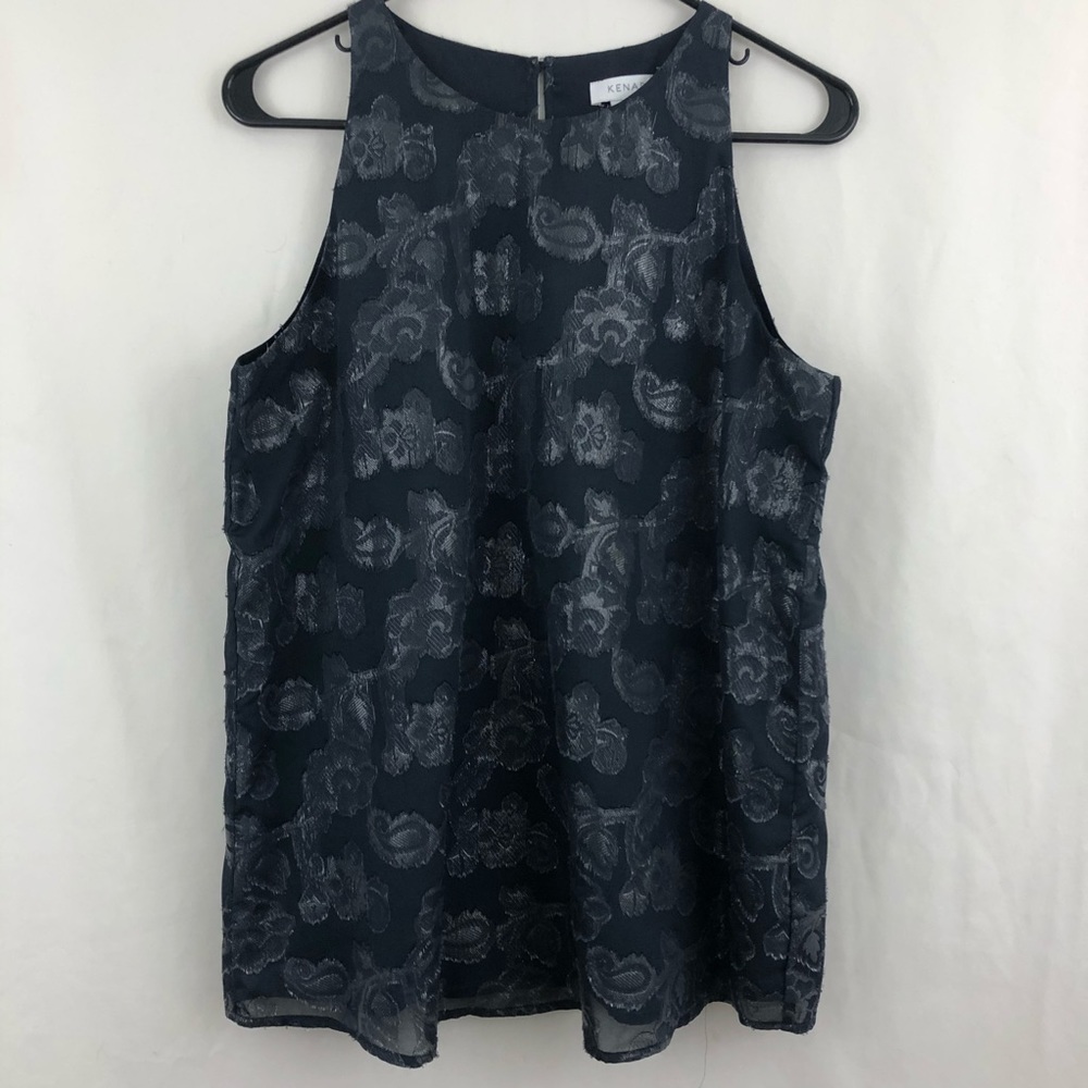 Kenar Gray Sheer Floral Metallic Lined Tunic Top M